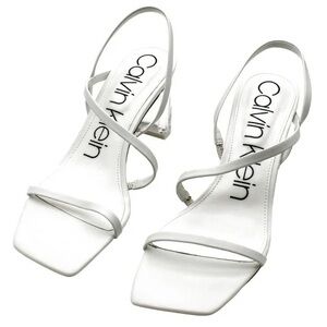 Calvin Klein Women’s White & Black Strappy Heels With Transparent Heel 3”Size 8M